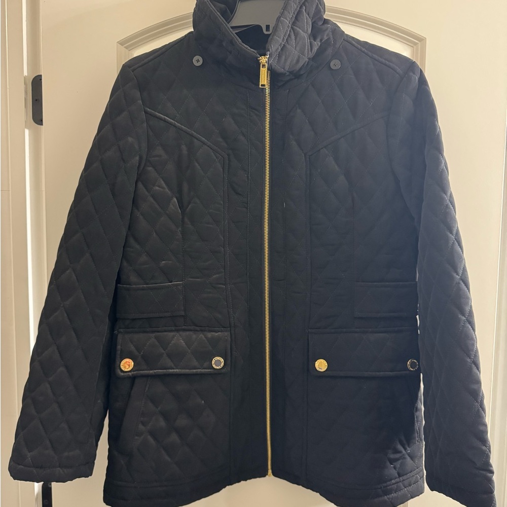 Women’s London Fog Quilted Black Jacket with Gold Accents